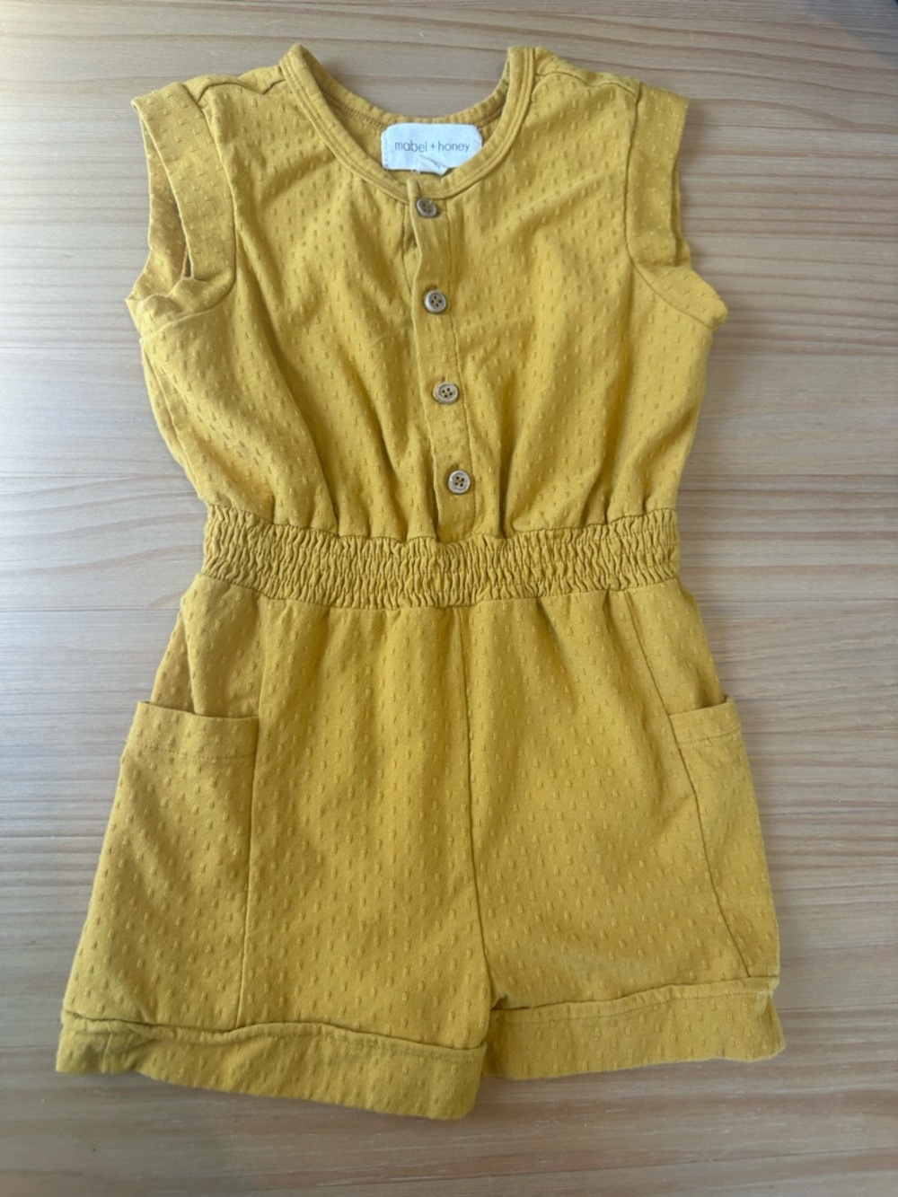Mabel + Honey Girls' Yellow Sleeveless Romper with Elastic Waist